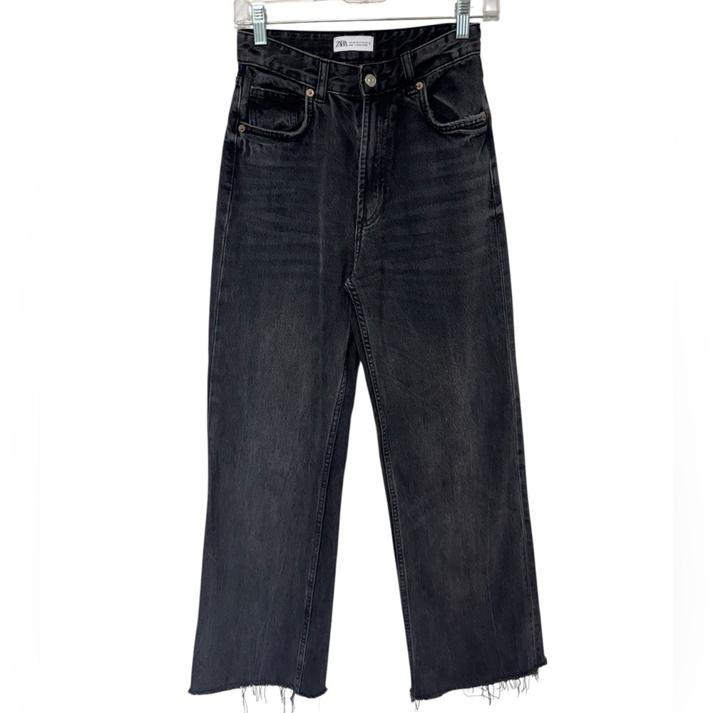 ✅ Zara Black High-Rise wide leg raw hem jeans size 2 / EUR 34